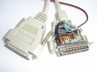 Completed cable, showing circuit built into DB25 connector shell